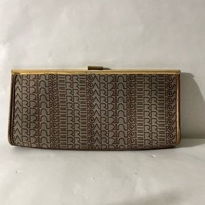 Pierre CARDIN Handbag Vintage Clutch Gold Tan Framed Canvas Leather Bag Purse